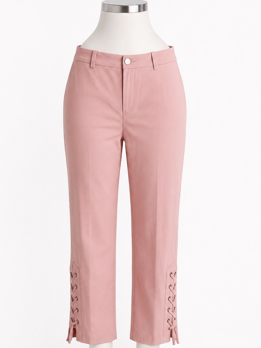 Lysse Blush Pink Cropped Straight-Leg Pants with Lace-Up Hem